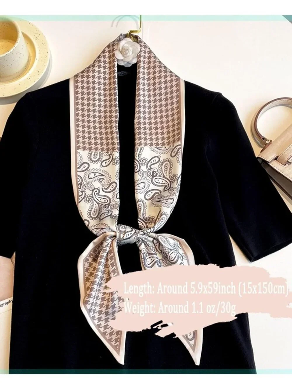 Women's Baige Grey Cashew Silky Satin Headscarf Wrap Lightweight Scarves Scarf